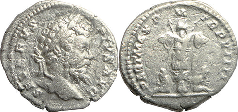 Ancient Roman silver denarius of the Emperor Septimius Severus - Bound captives